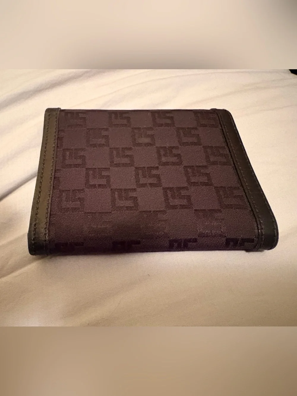 VINTAGE ST. JOHN Made in Italy Black Monogram Leather Oversized Wallet Gold Hard